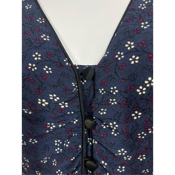 Veronica Beard Hayden Navy with Dainty Flowers Satin Piping Blouse Size 0 - Picture 6 of 9